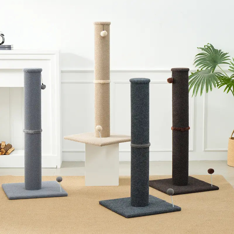 Made4Pets Plain Freestanding Sisal Vertical Scratcher for Indoor Cats, 19.25" L X 19.25" W X 41.73" H, Sturdy Base, Replaceable Spring Toy, Compact Design, Space-Saving Build, Supports Nail Health, Deters Sofa Scratching,Familyfun