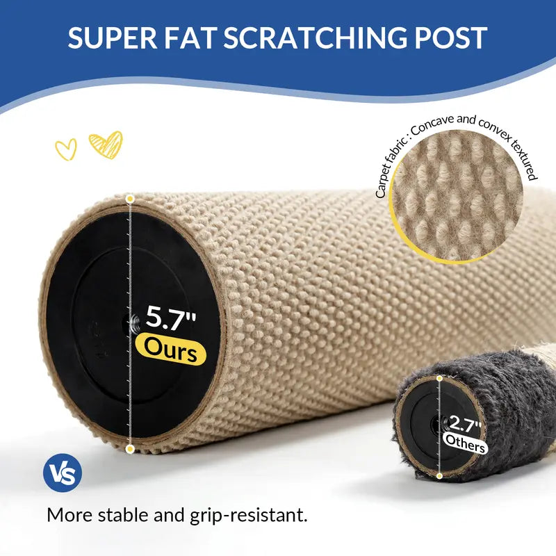 Made4Pets Plain Freestanding Sisal Vertical Scratcher for Indoor Cats, 19.25" L X 19.25" W X 41.73" H, Sturdy Base, Replaceable Spring Toy, Compact Design, Space-Saving Build, Supports Nail Health, Deters Sofa Scratching,Familyfun