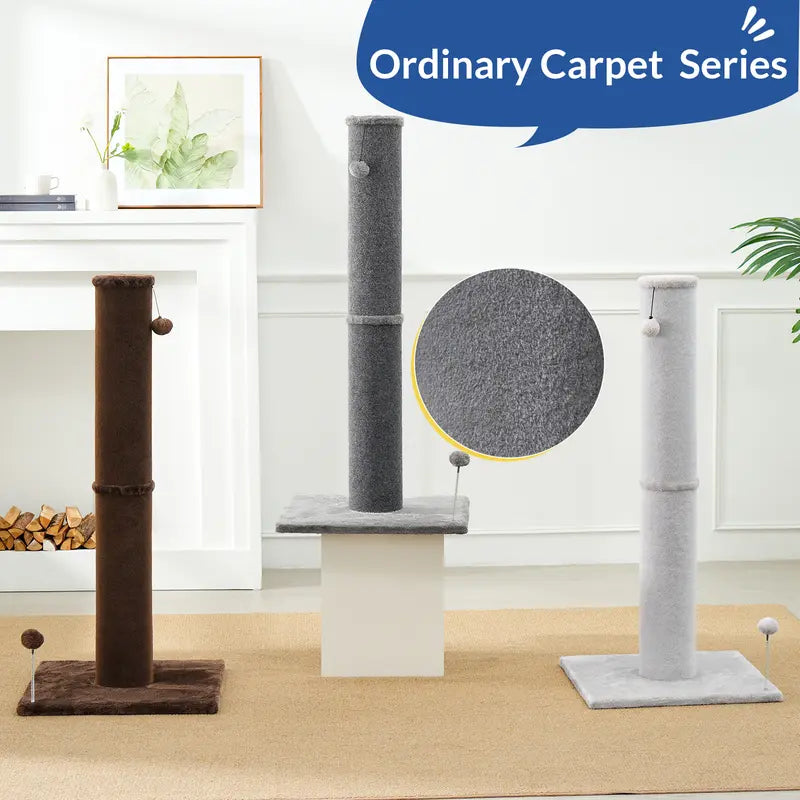 Made4Pets Plain Freestanding Sisal Vertical Scratcher for Indoor Cats, 19.25" L X 19.25" W X 41.73" H, Sturdy Base, Replaceable Spring Toy, Compact Design, Space-Saving Build, Supports Nail Health, Deters Sofa Scratching,Familyfun