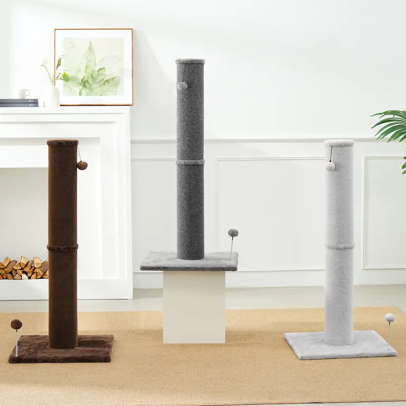 Made4Pets Plain Freestanding Sisal Vertical Scratcher for Indoor Cats, 19.25" L X 19.25" W X 41.73" H, Sturdy Base, Replaceable Spring Toy, Compact Design, Space-Saving Build, Supports Nail Health, Deters Sofa Scratching,Familyfun