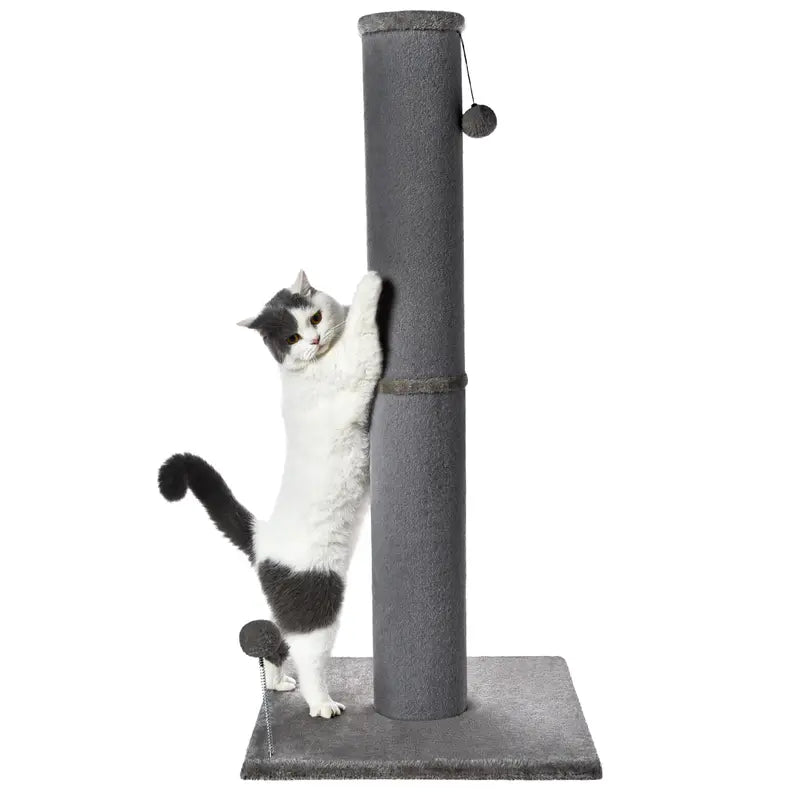 Made4Pets Plain Freestanding Sisal Vertical Scratcher for Indoor Cats, 19.25" L X 19.25" W X 41.73" H, Sturdy Base, Replaceable Spring Toy, Compact Design, Space-Saving Build, Supports Nail Health, Deters Sofa Scratching,Familyfun