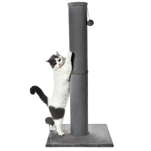 Made4Pets Plain Freestanding Sisal Vertical Scratcher for Indoor Cats, 19.25" L X 19.25" W X 41.73" H, Sturdy Base, Replaceable Spring Toy, Compact Design, Space-Saving Build, Supports Nail Health, Deters Sofa Scratching,Familyfun